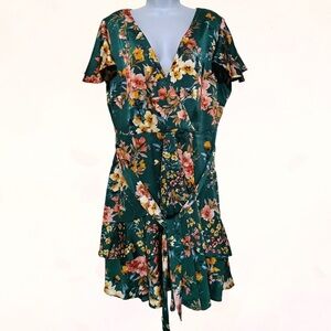 Floral Wrap Dress in Green